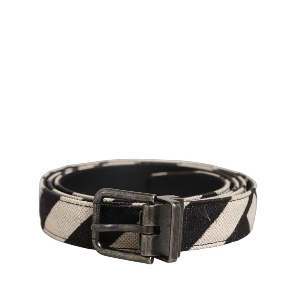 Dolce & Gabbana Black Ivory Silver Tone Metal Buckle Men's Belt
